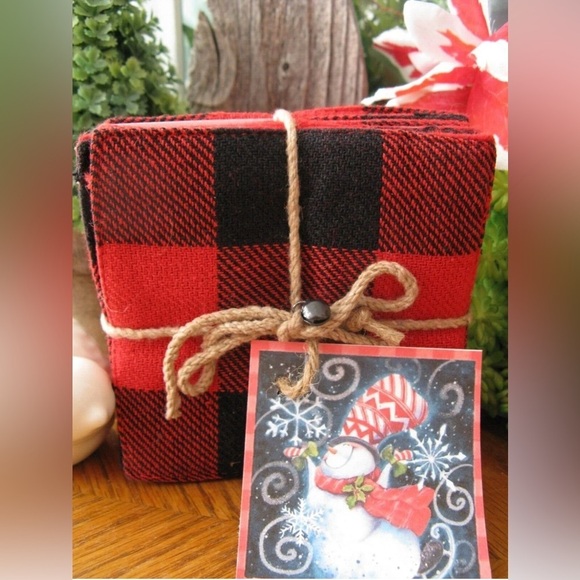 Unbranded Other - New Christmas Red & Black Buffalo Check Plaid Fabric Coasters Set of 6